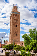 Fototapeta na wymiar The Kutubiyya Mosque or Koutoubia Mosque is the largest mosque in Marrakesh, Morocco.