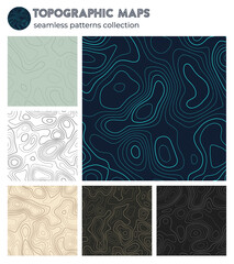Topographic maps. Artistic isoline patterns, seamless design. Elegant tileable background. Vector illustration.