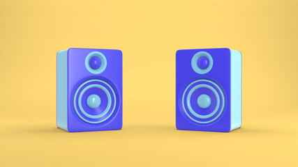 3D rendering music speakers jumping and dancing in an active, fun rhythm. Funny bright animation cartoon style. Positive fast motion party, concert, web page.