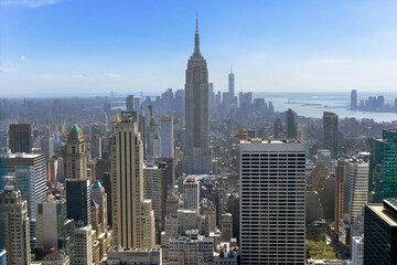 Fototapeta na wymiar Aerial top view of New York City skyline from above, urban skyscrapers, Manhattan cityscape 