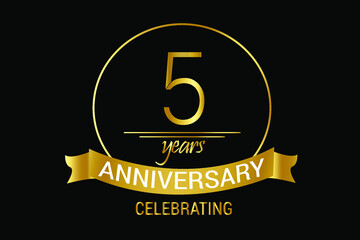 5 year Luxury Black Gold anniversary, minimalist logo years,jubilee, greeting card. Birthday invitation. year sign. Gold space vector illustration on white background - Vector