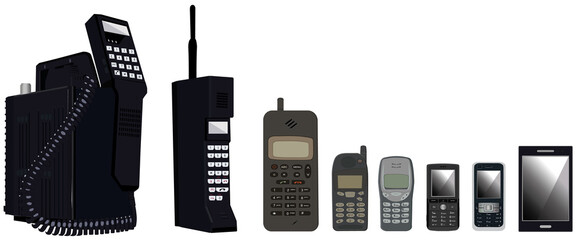 Cell phone evolution on white background