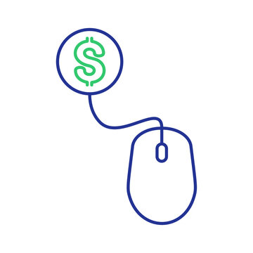 Pay Per Click Icon With Mouse And Coin, Linear
