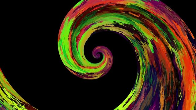 Endless spinning paint Spiral on black background. Seamless looping footage. Abstract helix.