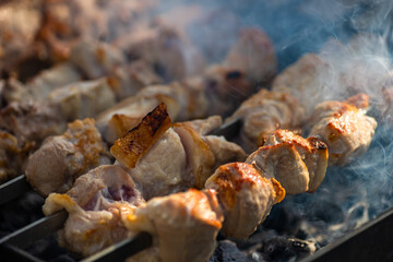 Pork meat bbq or shashlik on mangal