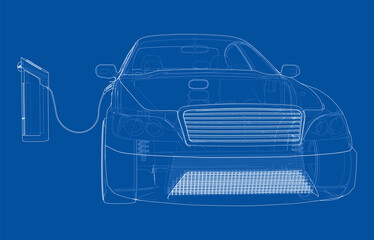 Fototapeta na wymiar Electric Vehicle Charging Station Sketch. Vector