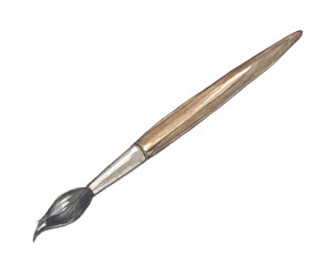 Brown paint brush painted by watercolor isolated on white