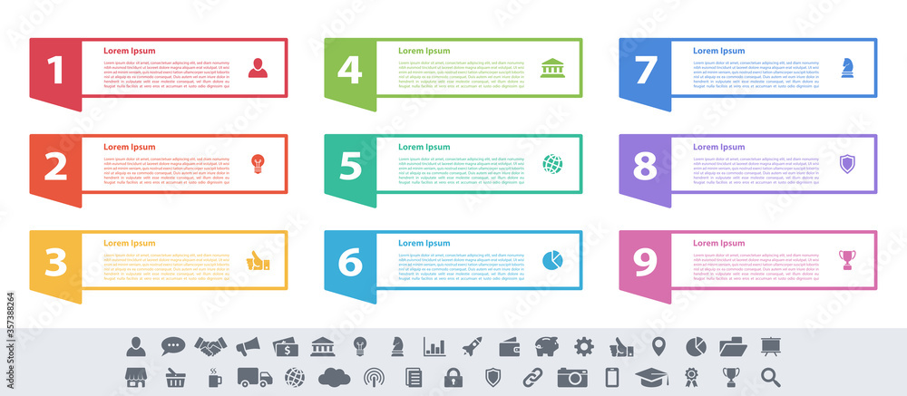 Wall mural infographic design business concept vector illustration with 9 steps or options or processes represe