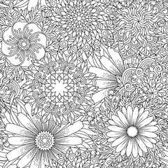 Seamless pattern, decorative flowers for antistress coloring book.