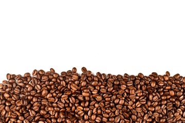 Flat lay coffee beans with copy space isolated on white background