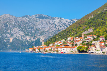 Fototapeta na wymiar Perast Coastal Old Town in Montenegro , Scenery of Kotor Bay 