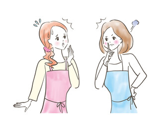 友達と喧嘩する女性達/パステル画/手描きのイラスト