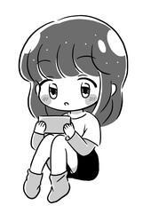スマホゲームをする子供のイラスト
