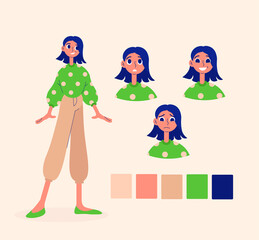 Flat, line, vector girl character, illustration