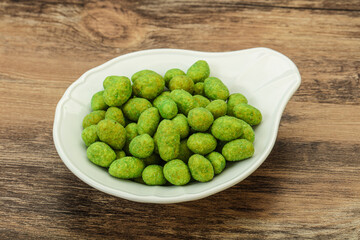 Spicy wasabi peanuts in the bowl