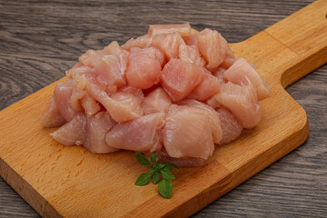 Raw diced chicken for cooking