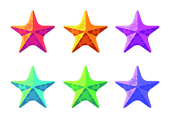 Set of colorful starfish summer flat icons. vector