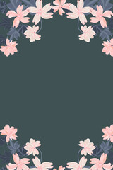 Frame from wild charming flowers. Greeting card template. Design artwork for the poster, invitation, calendars. Place for text.