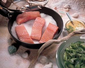 Salmon fish in salt
raw salmon steak 