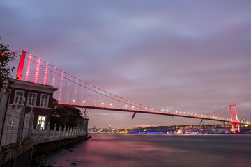 Istanbul Bosphorus Bridge (15th July Martyrs Bridge) view from Beylerbeyi. Istanbul, Turkey.
