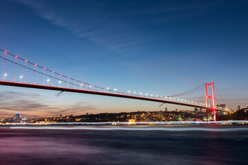 Fototapeta na wymiar Istanbul Bosphorus Bridge (15th July Martyrs Bridge) view from Beylerbeyi. Istanbul, Turkey.