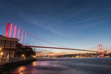 Istanbul Bosphorus Bridge (15th July Martyrs Bridge) view from Beylerbeyi. Istanbul, Turkey.