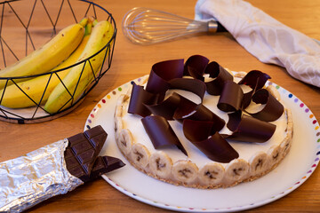 Banofee pie on a wooden table