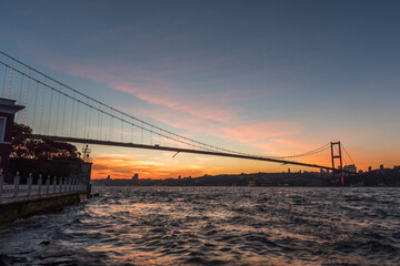 Istanbul Bosphorus Bridge (15th July Martyrs Bridge) view from Beylerbeyi. Istanbul, Turkey.