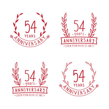 54 years anniversary logo collection. 54th years anniversary celebration hand drawn logotype. Vector and illustration. 