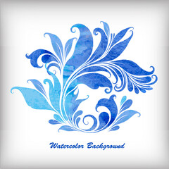 Floral watercolor background with blue flowers. Vector