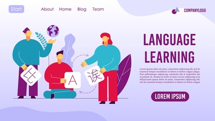Language learning online service landing page concept