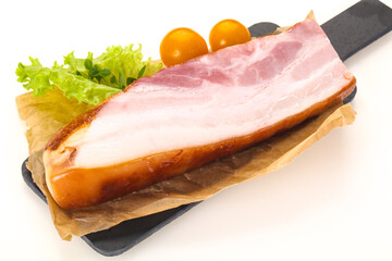 Smoked pork breast with salad leaves