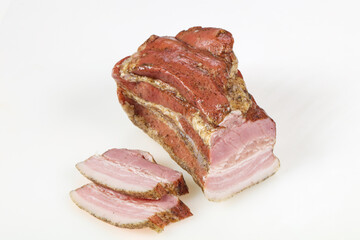 Smoked pork meat over white background