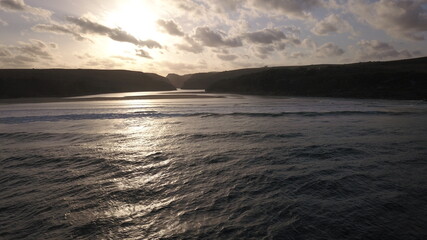 Aerial view of a lagoon going into the ocean. Wild Coast, Eastern Cape
