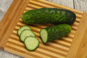 Ripe fresh green two cucumbers