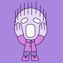 emoji with a monster that represents scream shows deep emotion of horror by squeezing its cheecks in fear, simple colored emoticon, vector in color