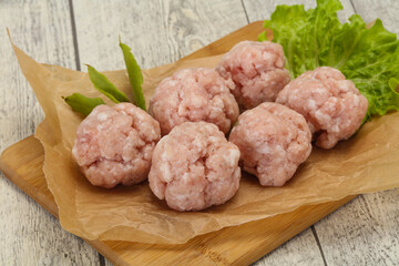 Homemade raw pork minced meatball for cooking