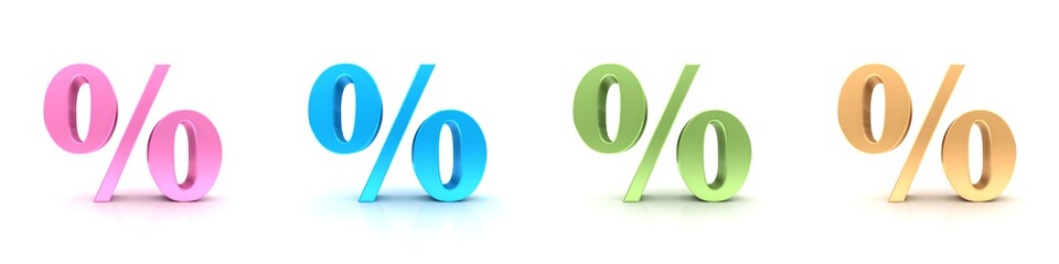 Percent sign Percentage symbol sale interest finance rate icon 3d pastel colors rose blue green yellow