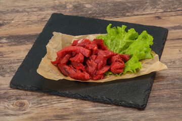 Raw beef meat sliced for cooking