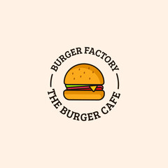 Delicious burger template logo design inspiration. Fast food shop symbol icon vector illustration
