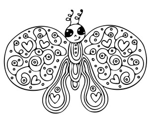 Abstract isolated black line butterfly  for tattoo, coloring book