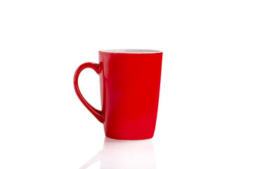 Red mug isolated with copy space on white background
