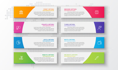 Business infographics template 8 steps rectangle,Vector illustration.