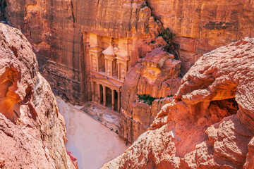 Petra, Jordan. Al-Khazneh (The Treasury) in Petra seen from above.