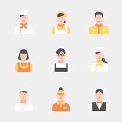 	飲食業界で働く人たち　イラスト素材セット