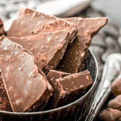 bar of chocolate in a bowl on a dark table