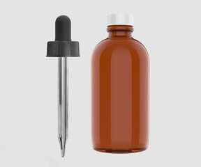 3d Illustration, amber bottle, and dropper mock-up