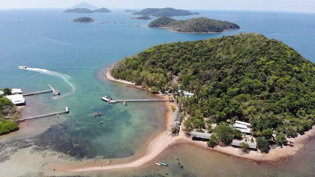 Aerial view of Ba Lua archipelago (another name is Binh Tri island) in Kien Luong, Kien Giang province, Vietnam.