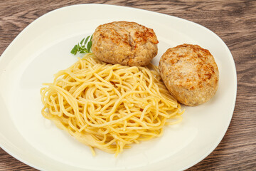 Spaghetti with homemade chicken cutlet
