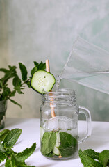 Fresh drink water with mint and cucumber